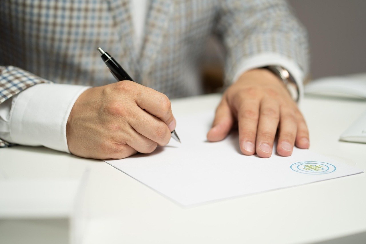 PDF security concept - man, sign, paper, write, docum