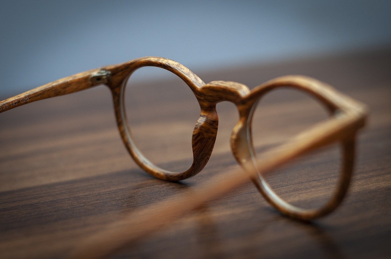 Vintage wooden eyeglass frames texture